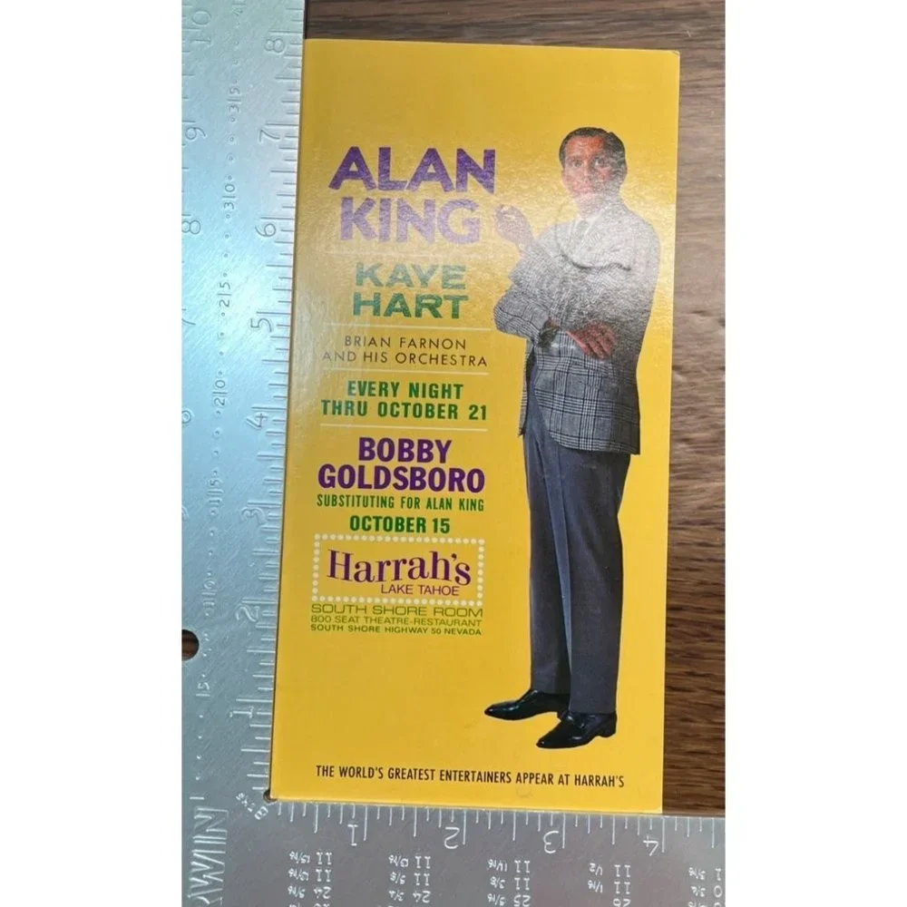 1970 Alan King at Harrahs Lake Tahoe Casino Hotel Vintage Postcard Hand Bill